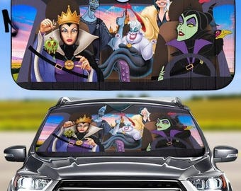 Disney Villains Car Sunshade, Disney Bad Witches Club Auto Car Sun Shade, Funny Car Windshield For Trip, Evil Queen Car Decoration