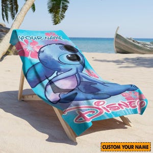Personalized Disney Stitch Beach Towel, Funny Stitch Bath Towel, Towel For Beach Trip, Disney Vacation Beach Towel, Aloha Summer Gift