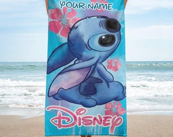 Toalla de playa personalizada de Disney Stitch, divertida toalla de baño de Stitch, toalla para playa, toalla de playa para vacaciones Disney, regalo de verano Aloha