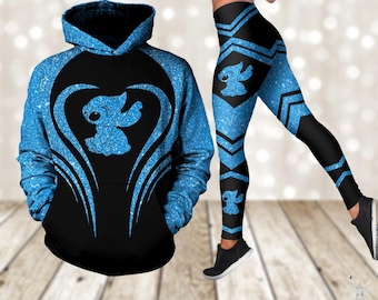 Sudadera con capucha y leggings de Stitch, atuendo de Stitch de Disney, sudadera con capucha de personajes de dibujos animados, leggings para niñas, sudadera de Stitch, regalo del Día de la Madre