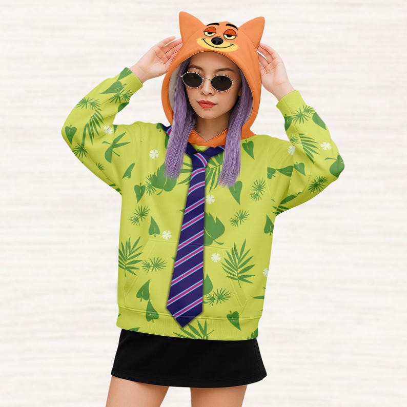 Nick Wilde Cosplay Hoodie With Ears, Disney Zootopia Costume Shirt, Animal Kingdom Hoodie, Disneybound Hoodie, Fun Christmas Gifts