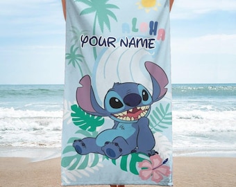 Custom Stitch Aloha Beach Towel, Lilo And Stitch Beach Towel, Disney Movie Towel, Disneyland Summer Towel, Vacation Gifts For Her