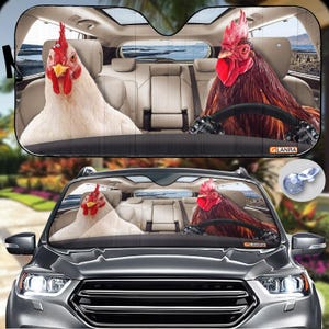 Parasol para coche con diseño de gallinas, parabrisas divertido para coche, parasol para coche con diseño de amante de la granja, parasol protector para coche, parasol para coche con pareja de gallinas