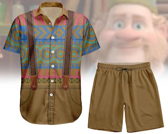 Oaken Shopkeeper Cosplay Knopf Hemd, Disney Frozen Hawaiihemd, Halloween Shorts Männer, Cartoon Halloween Kostüm Hemd für Männer