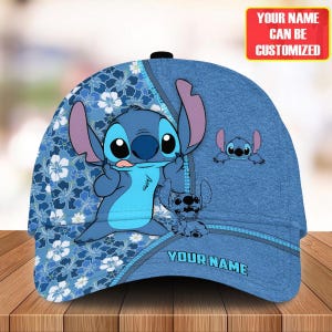 Personalized Name Stitch Classic Cap, Lilo & Stitch Baseball Cap, Disney Trip Women Cap, Cartoon Characters Classic Hats, Vacation Gift