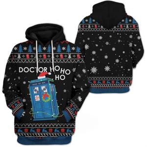 Felpa con cappuccio natalizia brutta Doctor Ho Ho Ho, maglione natalizio Tardis Police Box, felpa natalizia brutta Doctor Who Tardis, regalo di Natale per lui