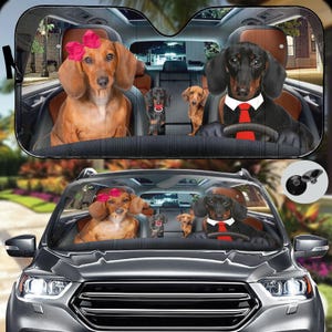 Dachshund Dog Car Sunshade, Dachshund Family Auto Car Sunshade, Cute Car Windshield Cover, Pet Sunshade, Funny Car Decor For Dog Lover