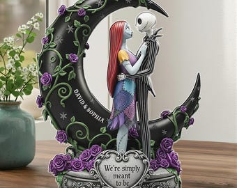 Placa personalizada de Jack Skellington y Sally con forma de San Valentín, expositor de pesadillas de Disney, ideas de decoración de aniversario espeluznantes para parejas