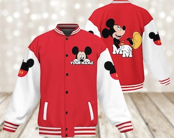 Chaqueta de béisbol personalizada de Mickey, chaqueta de Mickey Mouse, chaqueta de Disney Mouse para hombre, chaqueta de Minnie, camiseta de viaje de Disney, regalos de dibujos animados