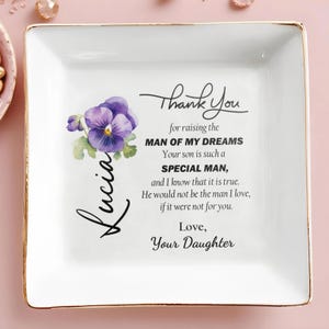 Personalized Birth Flower Jewelry Dish, Ring Trinket Dish With Custom Name, Birthday Ceramic Jewelry Dish, Wedding Bridesmaid Gift