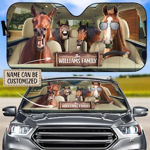 Horses Car Sunshade, Farm Horse Auto Car Sun Shade, Western Cowboy Windshield Cover, Sun Visor Car For Animal Lover, Funny Car Decor