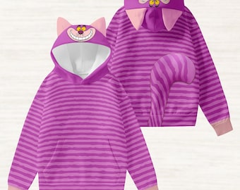 Cheshire Cat Cosplay Hoodie With Ears, Disney Alice In Wonderland Costume Shirt, Cute Cat Hoodie, Disneybound Hoodie, Christmas Gifts