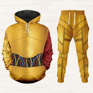 C3PO Star Wars Episode 7 Cosplay Hoodie Jogger, Star Wars Halloween Costume for Men, Droid Outfit, C3PO Tracksuit, Sci-Fi Streetwear