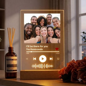 Lámpara de noche con placa de música de acrílico personalizada - Regalo de aniversario personalizado para parejas - Regalo único para ella y para él - Lámpara con foto de la portada de una canción