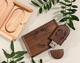 Unidad flash USB grabada personalizada / Regalo de caja de memoria de boda / Caja de recuerdo USB / Regalo de pareja / Caja de almacenamiento de madera personalizada / Grabado personalizado