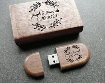 Custom Engraved USB Flash Drive | Wedding Memory Box Gift | USB Keepsake Case | Couple Gift |Personalized Wood Storage Box |Custom Engraving