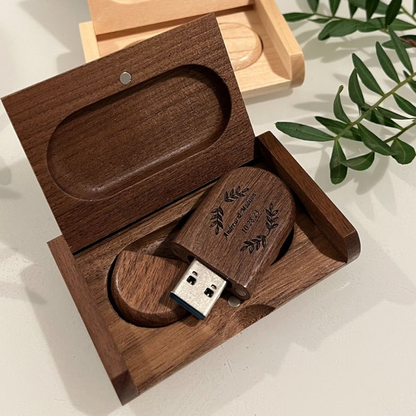 Clé USB personnalisée | Boîte et clé USB de mariage | Boîte à souvenirs de mariage | Étui souvenir USB | Cadeau pour couple | Boîte de rangement en bois personnalisée