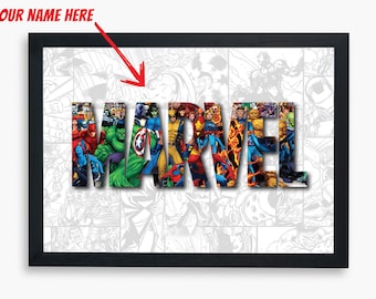 Custom MARVEL NAME Print |Superhero Character Posters Avenger Digital Canvas Wall Art|Custom Poster Daughter Son |Present Birthday Superhero