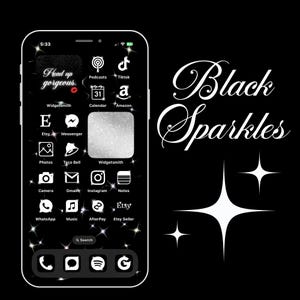 Thema zwarte glitters | 150 app-pictogrammen voor iOS: glinsterend en sprankelend, glitteresthetiek, girly ontwerp, sprankelend thema