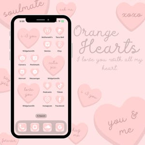 Orange Candy Heart Theme for Valentines Day | App Icon Pack for iOS, Love Phone Aesthetic, Cute app icons, Aesthetic iPhone Home Screen