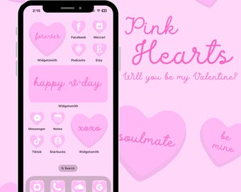 Pink Candy Heart App Icon Pack: Valentine's Day iOS Theme (150 Icons)