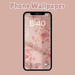 May include: A smartphone displays a floral wallpaper with pink roses and green leaves. The time is 6:40 AM on Friday, November 7th. The phone's screen is framed by a black bezel, and the text "Phone Wallpaper" is at the top.
