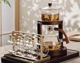 Glass automatic tea set | Kung Fu tea set | Creative glass tea making artifact | Tea party tea set | Afternoon tea tea set