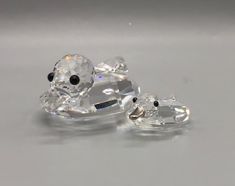Swarovski Vintage Small and Large Ducks | Glass Swarovski Dicks Ornament | Swarovski Silver Crystal | Retired Swarovski Duck Figurine | 1489