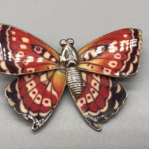 Vintage Silver Tone Enamel Butterfly Brooch | Vintage Red Butterfly Brooch | Animal Brooch Pin | Vintage Enamel Butterfly Brooch | 541