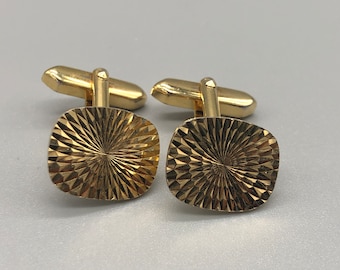 Vintage Gold Tone Diamond Cut Rectangle Cufflinks | Vintage Rectangle Cufflinks | W Germany Gold Tone Cufflinks | Men’s Jewellery | 1257