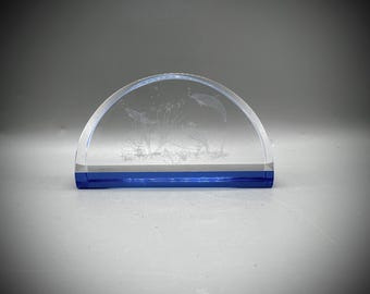 Vintage Glass Dolphin Paperweight | Leonardo Collection Laser Dolphin Half Moon Paper Weight | Laser Glass Paperweight | 1598