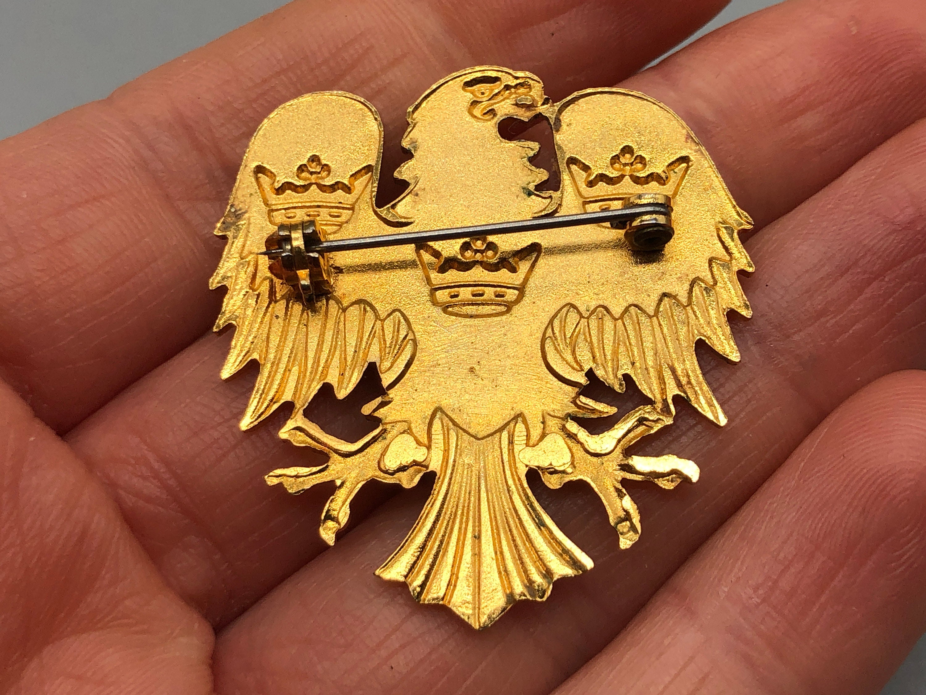 Vintage Gold Tone Eagle With Three Crowns Brooch | Vintage