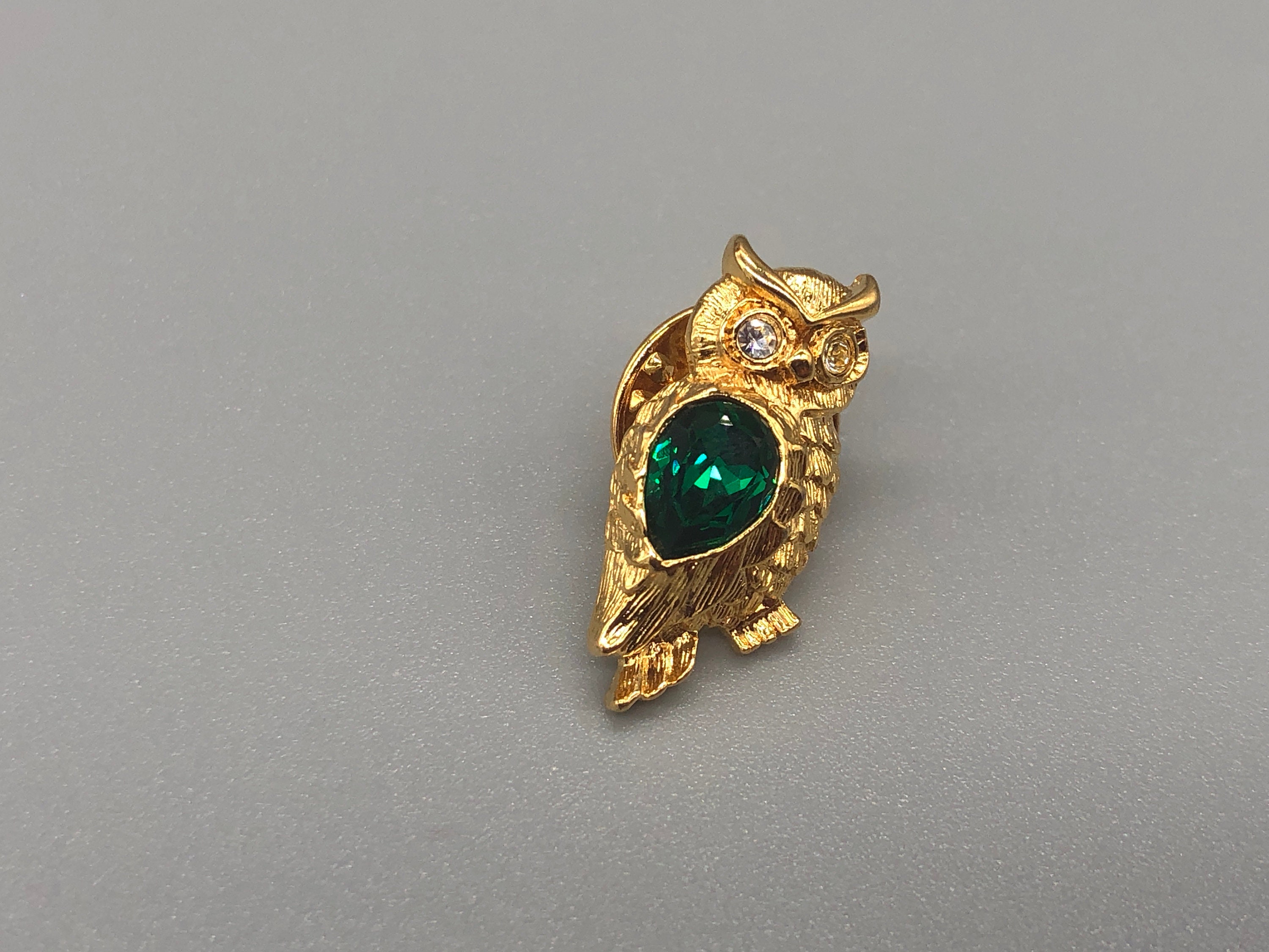 Vintage Gold Tone Sparkly Owl Brooch | Vintage Gold Tone Owl Brooch | Animal Brooch Pin | Vintage Sm