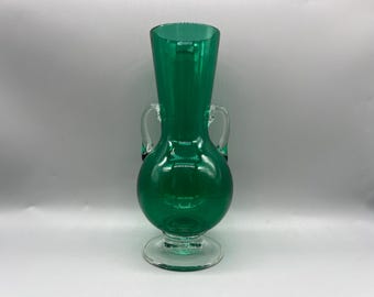 Vintage Emerald Green Hourglass Vase | Green Crystal Vase | Emerald Green Glass Vase | Dark Green Vase | 1583