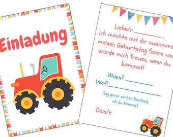 Tractor invitation card for children's birthday parties as a download
