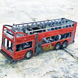 Big Apple New York Sightseeing Bus Metal Model Kit – 3D Puzzle Cięte Laserowo dla Miłośników Nowego Jorku