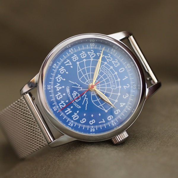 Vintage automatic watch / Polar 24 Hour Dial / Mechanical watch. Unique gift. Mens wrist watch