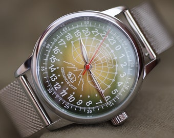 Raro orologio vintage/quadrante Polar 24 ore/orologio automatico. Orologio meccanico sovietico. Regalo unico. Orologio da polso da uomo