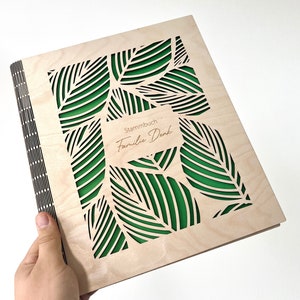 Libro de familia de madera con motivos florales, libro de familia con apellido, libro de matrimonio para documentos en formato A4 o A5