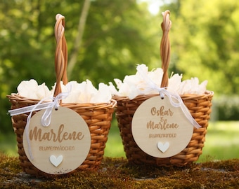 Körbchen für Blumenkind / Blumenkind Körbchen mit Name / Blumenkorb mit Namensanhänger / Hochzeitsdeko / Blumenmädchen, Korb für Streublumen