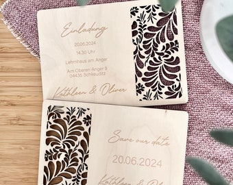 Wedding invitation card / Wedding invitation / Save the Date card made of wood / Wooden card / Invitations / Wedding invitation made of wood