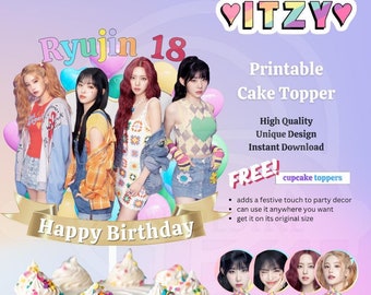 Personalized ITZY Birthday Cake Topper: Kpop Party Decor (digital