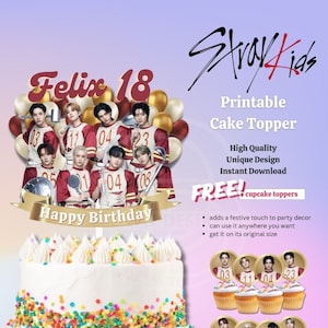 Personalized Stray Kids Birthday Cake Topper Cupcake | Printable Decoration, Bias Kpop Party Decor Supply | Centerpiece DIY Digital Download