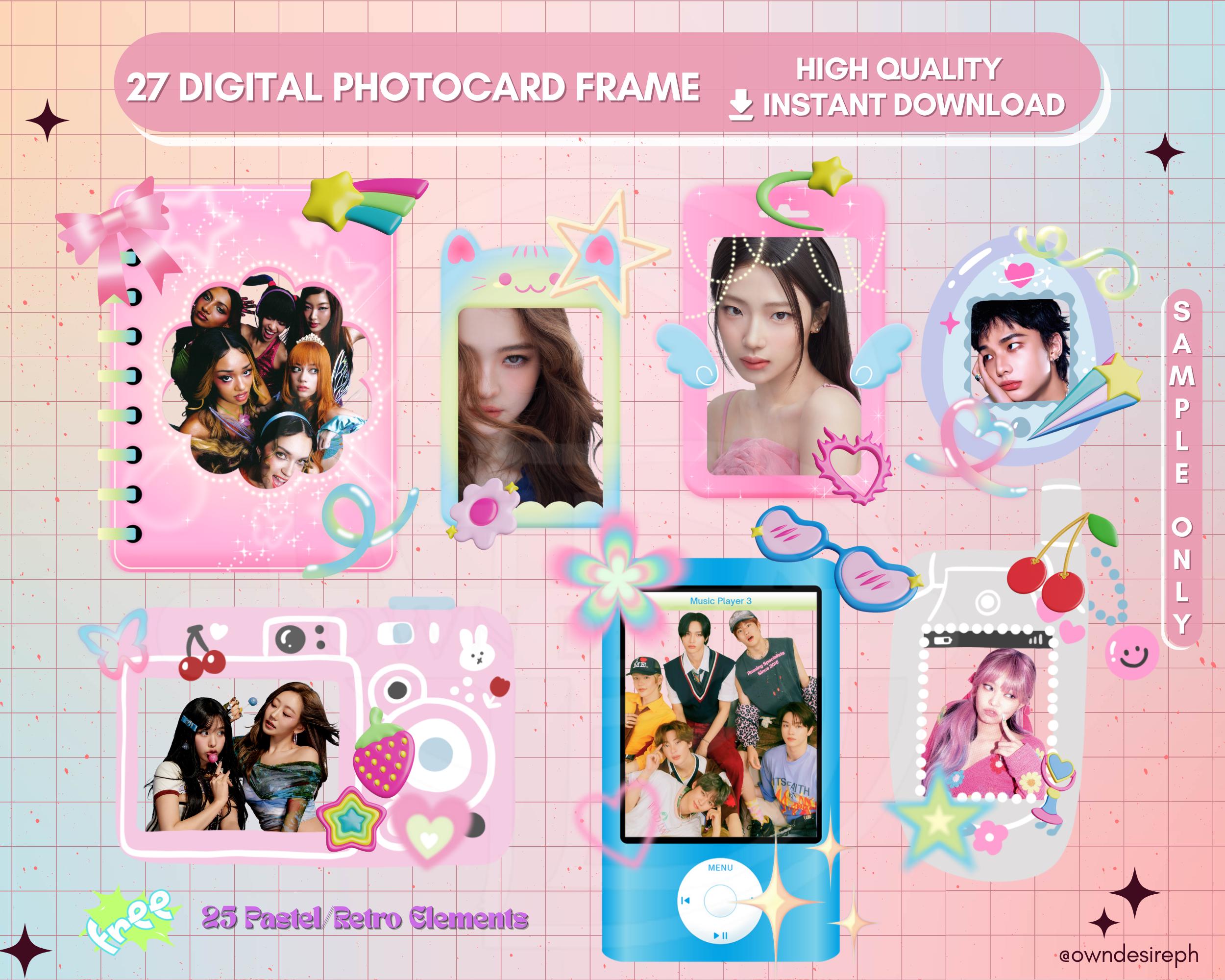 Kpop Photocard Frame PNG Template: Pastel Deco Album Filler