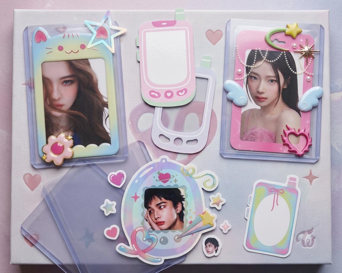 Kpop Photocard Frame PNG Template: Pastel Deco Album Filler