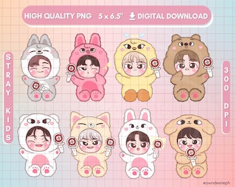 Stray Kids Skzoo Chibi PNG: Kpop Star Stickers (Digital Download)