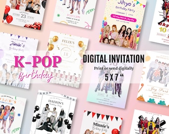 Modello di invito personalizzato per la festa di compleanno Kpop (invito digitale)
