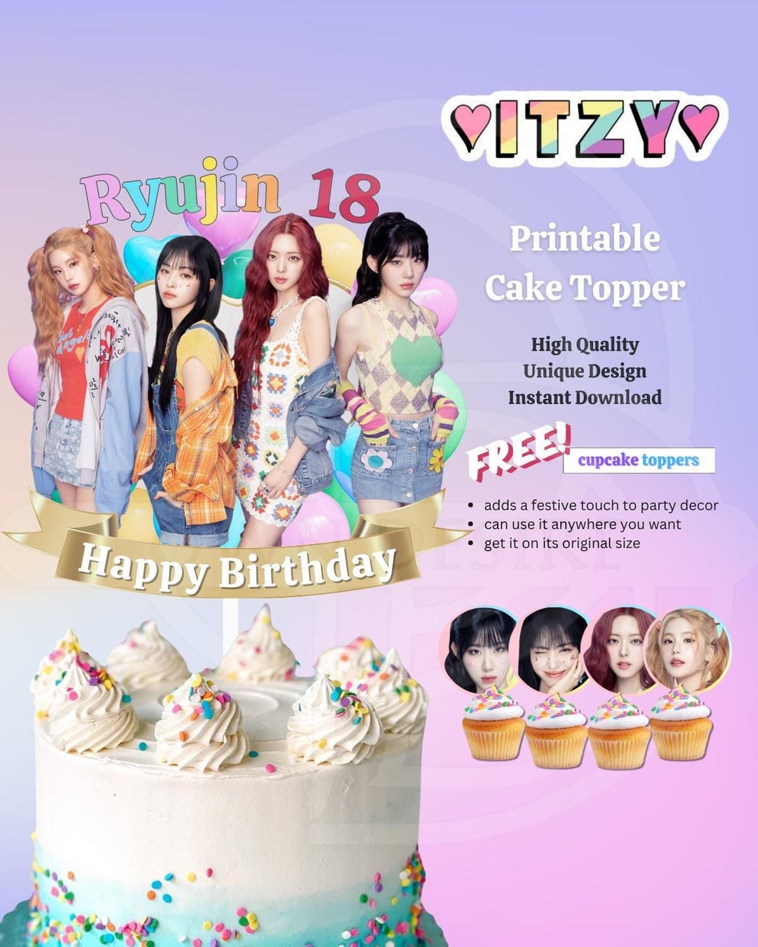 Personalized ITZY Birthday Cake Topper: Kpop Party Decor (digital