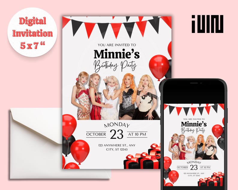 Kpop Birthday Invites, Custom Digital Card Invitation, Printable Kpop