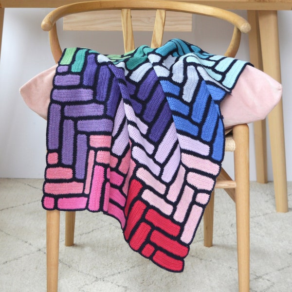 Herringbone Crochet Blanket Pattern, Instant Download - Stash Buster, Use Up All Your Leftover Yarn!  Easy To Make Crochet Blanket.